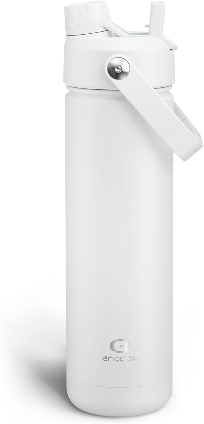 Insulated Water Bottle with Straw Stainless Steel Water Bottle, Leak-Proof, BPA-Free, Double Wall Vacuum Keeps Cold for 24 Hours for Sports, Travel, School (26 oz, Polar White)-Ruum Studio Home