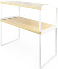 Mitus Shelf Organizer and Storage, Stackable Tiered Wood Cabinet Rack for Countertops, Desktops, Cabinets (Set of 2) 16" Wide Natural Oak and White-Ruum Studio Home