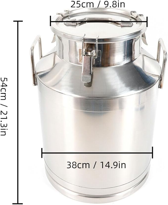 Stainless Steel Milk Can, 50L/13.2 Gallon Heavy Duty Airtight Storage Canister Milk Bucket with Lid, Embedded Silicone Milk Jug Wine Pail Water Cereals Bucket with Three Latches and Two Handles
