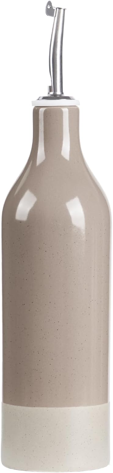 famiware Milkyway 16oz Ceramic Olive Oil Dispenser Bottle, 1 Piece Oil Dispenser for Kitchen with Stainless Steel Pourers, Suitable for Storage Vinegar, Soy Sauce, Coffee Syrup, Cinnamon Brown-Ruum Studio Home