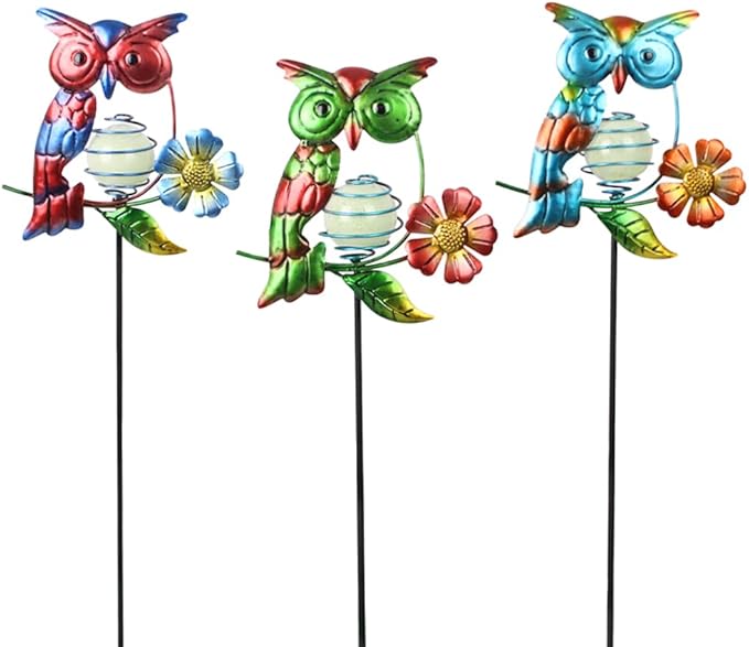 Set of 3 Owl Decorative Garden Stakes,Glow in The Dark Metal Yard Art,Waterproof Stakes Decorative for Outside,Metal Garden Decor for Mom,Women,Yard Lover-Ruum Studio Home