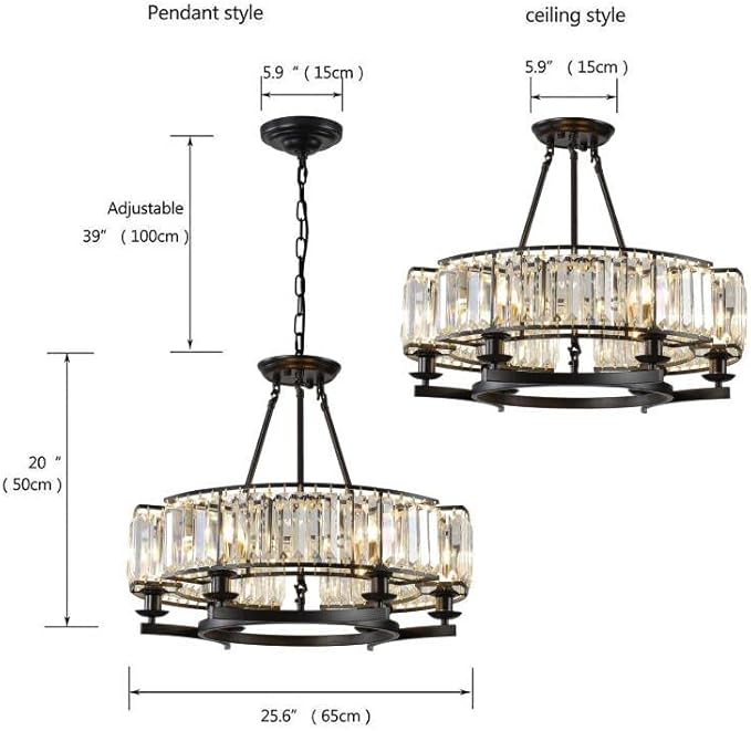 Vintage Crystal Chandelier Black 6 Lights Hanging Ceiling Light Fixture Iron Frame Pendant Lighting for Farmhouse Decoration Dining Table Living Room-Ruum Studio Home