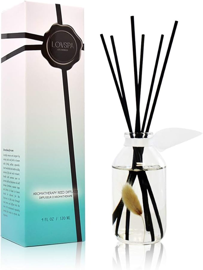 LOVSPA Reed Diffuser Set, Clean Cotton Blossom Scented Oil Diffuser with Sticks, Home Fragrance Accessories for Bathroom Shelf Decor, Aroma Diffusers for Home or Office Desk, USA Made-Ruum Studio Home