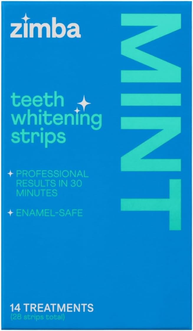 Zimba Teeth Whitening Strips Vegan Whitening Strip Enamel Safe Teeth Whitening Hydrogen Peroxide Teeth Whitener for Coffee, Wine, Tobacco, and Other Stains, 28 Strips (14 Day Treatment), Mint-Ruum Studio Home