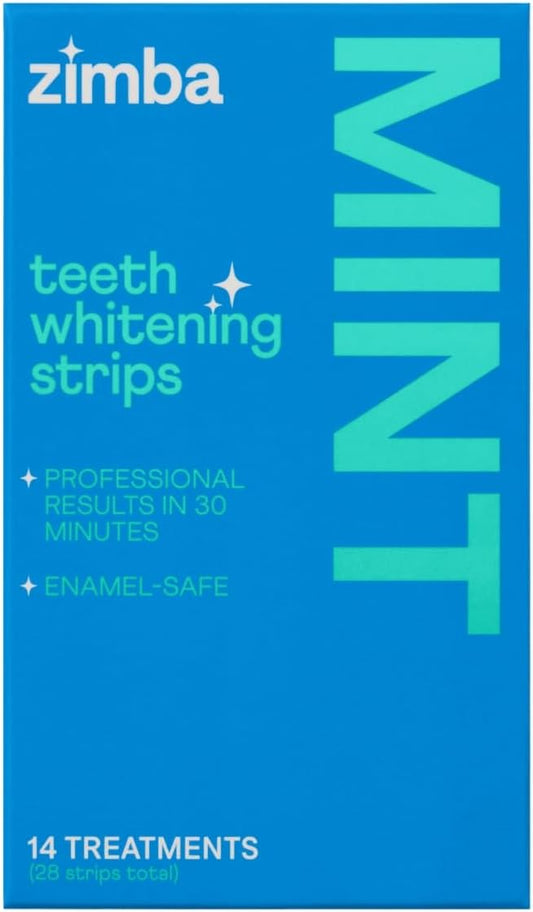 Zimba Teeth Whitening Strips Vegan Whitening Strip Enamel Safe Teeth Whitening Hydrogen Peroxide Teeth Whitener for Coffee, Wine, Tobacco, and Other Stains, 28 Strips (14 Day Treatment), Mint-Ruum Studio Home