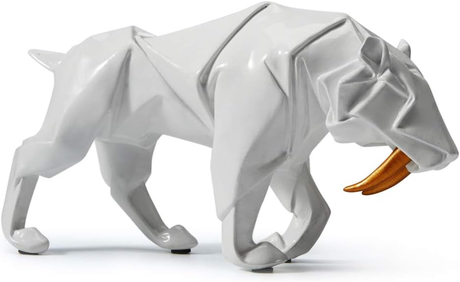 HAUCOZE Dinosaur Statue Arts Animal Figurine Modern Decor Leopard Sculpture Polyresin White 9.8inch-Ruum Studio Home