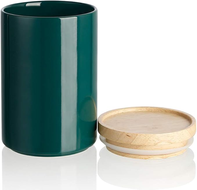 Sweejar Kitchen Canisters Ceramic Food Storage Jar, Stackable Containers with Airtight Seal Wooden Lid for Serving Ground Coffee, Tea, Sugar, Salt and More - 28 Fl Oz (Jade)-Ruum Studio Home