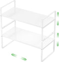 Expandable Cabinet Storage Shelf Stackable Organizer Rack for Kitchen Bathroom Pantry Spice Cupboard Countertop Home Office Desk Heavy Duty Nonslip White Large 2 PACK-Ruum Studio Home