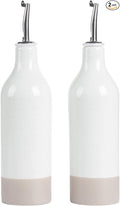 famiware Milkyway 16oz Ceramic Olive Oil Dispenser Bottle, Olive Oil and Vinegar Dispenser Bottle Set of 2 with Stainless Steel Pourers, Suitable for Storage Vinegar, Soy Sauce, Liquids, White-Ruum Studio Home