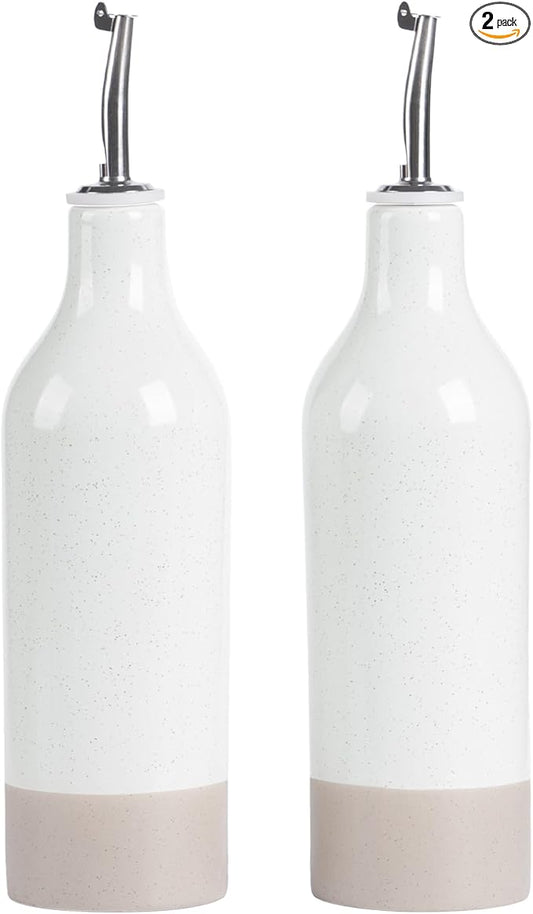 famiware Milkyway 16oz Ceramic Olive Oil Dispenser Bottle, Olive Oil and Vinegar Dispenser Bottle Set of 2 with Stainless Steel Pourers, Suitable for Storage Vinegar, Soy Sauce, Liquids, White-Ruum Studio Home