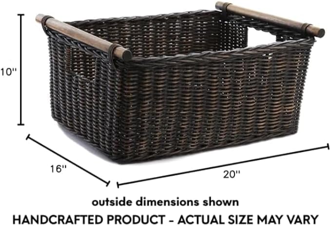 The Basket Lady Pole Handle Wicker Storage Basket, Extra Large, 20 in L x 16 in W x 10 in H, Sandstone-Ruum Studio Home