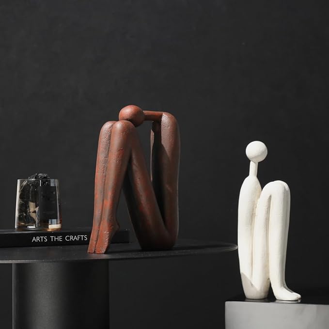 Decorative Bookends for Heavy Books, Thinker Statue Book Holders for Shelves & Office Desk, Abstract Decor Aesthetic Book Ends Stoppers, Modern Bookshelf Decoration-Ruum Studio Home