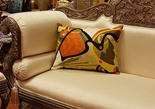 Lumbar Modern Pillow Cover - Kandinsky in Flow Burnt Orange Abstract Farmhouse Pillowcase Modern Chair Cushion Contemporary Outdoor Cushions Hand Embroidered Wool Size 14x20-Ruum Studio Home