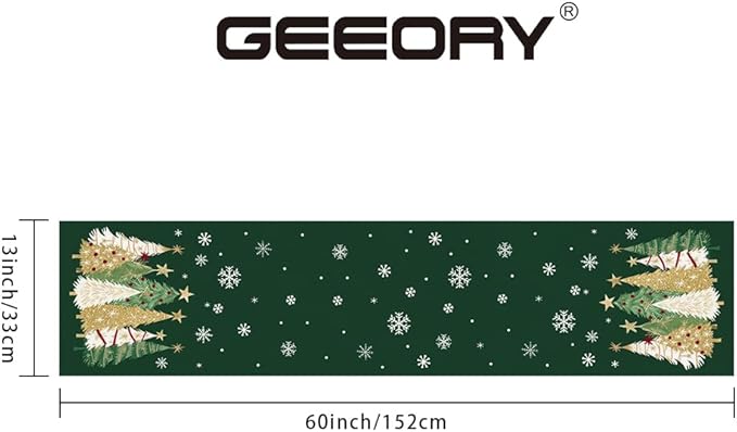 GEEORY Christmas Table Runner 13x60 Inch, Xmas Trees Snowflakes Holiday Decorative Farmhouse Table Decoration for Kitchen Dinning, Indoor Outdoor Dinner Party Decor (Green) GT152-60-Ruum Studio Home