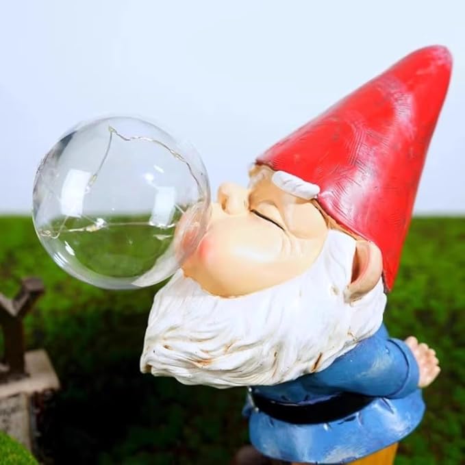 Garden Gnomes Outdoor with LED Solar Light - 11’’Spring Gnomes Decorations for Home/Yard/Patio with Lantern - Solar Garden Statues (Bubble Gnome)-Ruum Studio Home