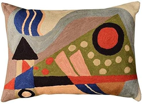 Lumbar Kandinsky Abstract Pillow Cover - Original Composition | Modern Chair Cushion | Modern Outdoor Pillowcase | Mid Century Chair Cushions | Hand Embroidered Wool Size 14x20-Ruum Studio Home