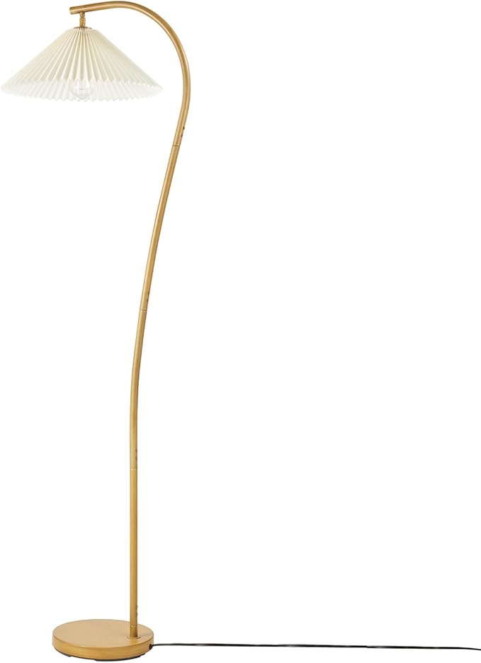 GLOBE Electric x Novogratz 61000043 62" Floor Lamp, Wood Toned, White Pleated Shade, Pivot Joint on Shade, On/Off Foot Switch, Black Cord, Modern Lighting for Living Room or Office-Ruum Studio Home
