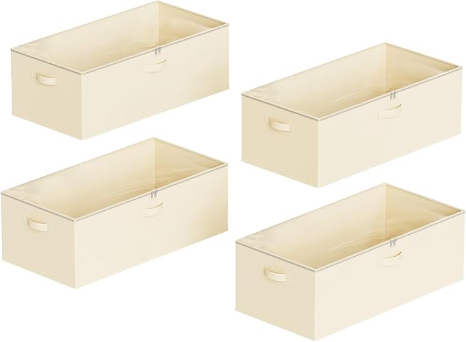 SpaceAid 4 Pack 10" High Under Bed Storage Containers, Large Underbed Storage Organizer Bins with Lids for Bedroom, Dorm, Clothes, Closet Organization, Bed Sheets and Blankets (Beige)-Ruum Studio Home