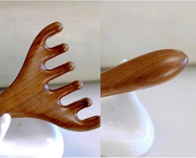 Natural Wooden Gua Sha Tool,Wooden Gua Sha Scraping Massage Tool,Long Handle Sandalwood Six Claw Antler Massager,1 Pieces-Ruum Studio Home