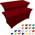 IVAPUPU 2 Pack 8FT Table Cloth for Rectangular Fitted Events Stretch Burgundy Table Covers Washable Cover Spandex Tablecloth Protector for Party, Wedding, Cocktail, Banquet, Festival-Ruum Studio Home