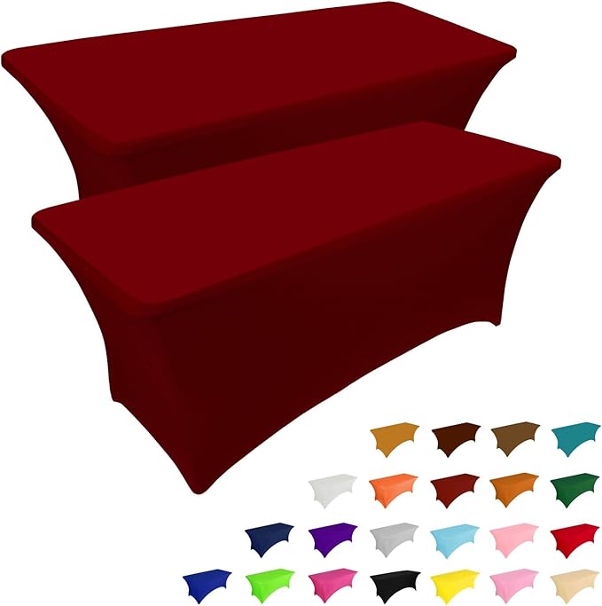 IVAPUPU 2 Pack 8FT Table Cloth for Rectangular Fitted Events Stretch Burgundy Table Covers Washable Cover Spandex Tablecloth Protector for Party, Wedding, Cocktail, Banquet, Festival-Ruum Studio Home