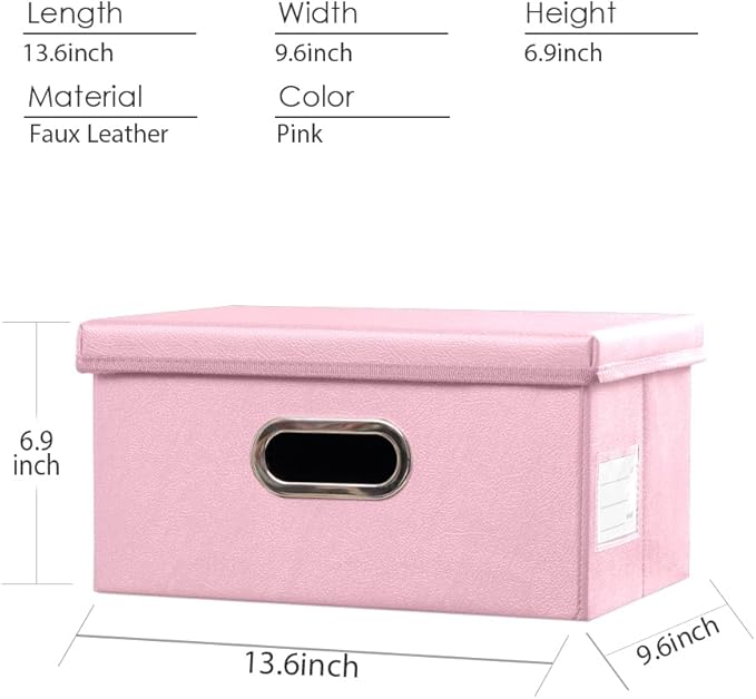 PRANDOM Collapsible Storage Box with Lid [1-Pack] Leather Fabric Foldable Storage Bin Organizer Container Basket Cube with Cover for Home Bedroom Closet Office Nursery Pink (13.6x9.6x6.9)-Ruum Studio Home