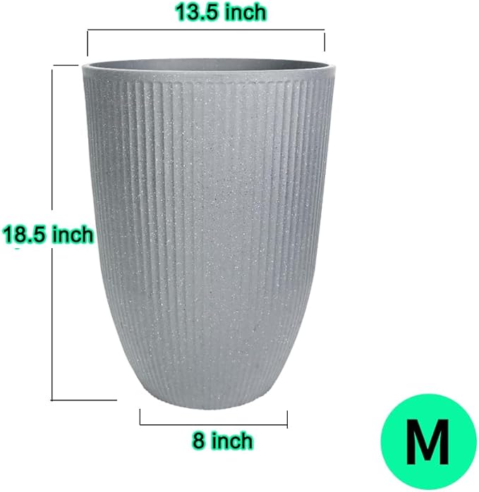 2 Pcs Pack 18.5 Inches Heavy Duty Plastic Resin Tall Tapered Planter Pots Large Round Planter Flower Pot with Drainage Holes for Indoor Outdoor Deck Porch Garden Home Patio Front Door (Light grey, M)-Ruum Studio Home