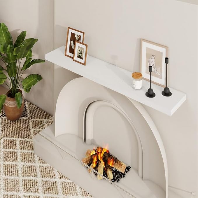 48 inch Floating Shelves for Wall Large Wall Mounted Shelves with Invisible Brackets, White Long Shelves for Bathroom, Living Room, Kitchen, Office, 48x9.1 inch deep Set of 2-Ruum Studio Home