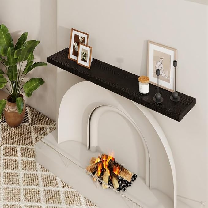 48 inch Floating Shelves for Wall Large Wall Mounted Shelves with Invisible Brackets, Black Long Shelves for Bathroom, Living Room, Kitchen, Office, 48x9.1 inch deep Set of 2-Ruum Studio Home