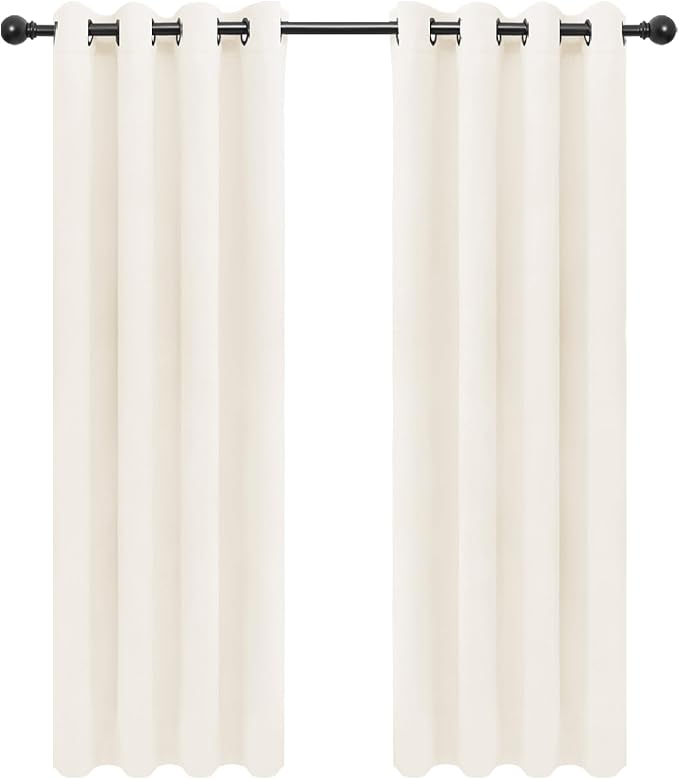 Easy-Going Curtains for Bedroom, Solid Thermal Insulated Grommet and Noise Reduction Window Drapes, Curtains for Living Room, 2 Panels (52x84 in,Ivory)-Ruum Studio Home