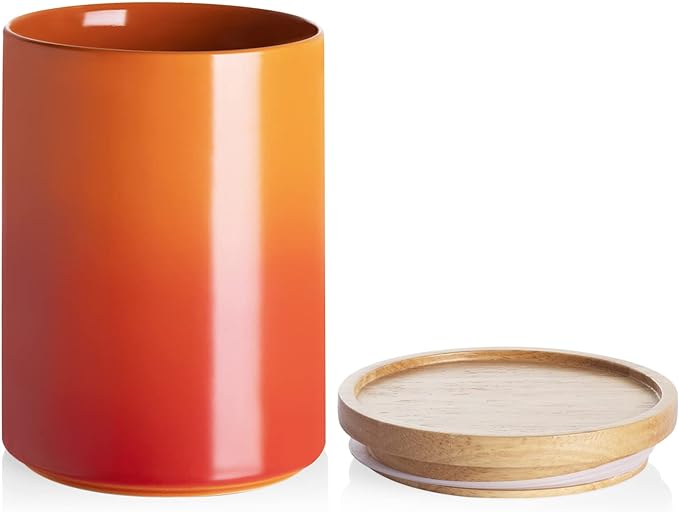 Sweejar Ceramic Food Storage Jar, Stackable Kitchen Canisters, Containers with Airtight Seal Wooden Lid for Serving Ground Coffee, Tea, Sugar, Salt and More - 28 Fl Oz (Gradient Orange)-Ruum Studio Home