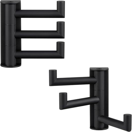 Angle Simple Swivel Towel Hooks for Bathroom, SUS 304 Stainless Steel Foldable 3 Arms Robe Towel Holder, Shower Wall Coat Hooks, Matte Black, 2 Pack-Ruum Studio Home