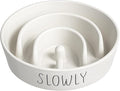 Ceramic Slow Feeder Dog Bowls Small Breed, 0.6 Cups Dog Food Dish for Fast Eaters, Puzzle Bowl for Small Dogs and Cats,White-Ruum Studio Home