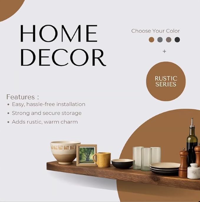 joelsantiques 42 Inch Wooden Floating Shelves for Wall - 42x8x2 in - Made of Natural Wood - Heavy Duty Rustic Wall Shelves Made in USA - Perfect for Living Room, Kitchen - Brown-Ruum Studio Home