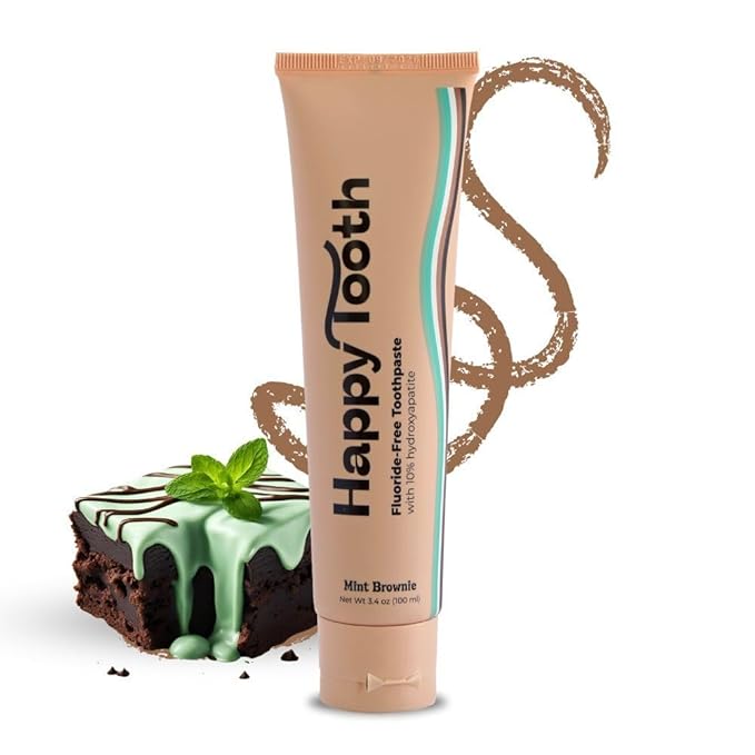 Happy Tooth Hydroxyapatite Toothpaste, Fluoride Free, Natural Whitening for Kids, Toddlers and Adults, SLS Free, Enamel Safe, Dentist Formulated with Clean Ingredients, Mint Brownie Flavor, 3.4oz-Ruum Studio Home