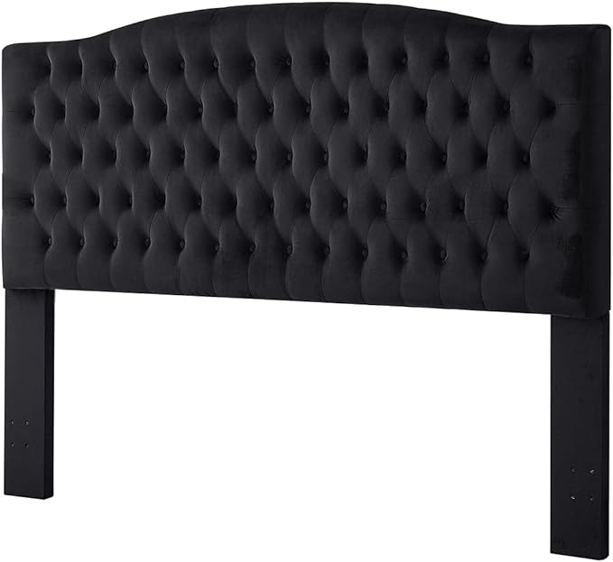 24KF Upholstered Tufted Button Velvet Headboard,Comfortable Fashional Headboard King/CA King Size,Black-Ruum Studio Home