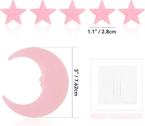 100 Stars and 1 Moon Glow in The Dark Luminous Fluorescent 3D Plastic Glow Stars Moon for Ceiling, Glowing Wall Stickers Create a Realistic Starry Sky, Room Decorations (Pink)-Ruum Studio Home
