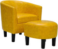 INZOY Modern Accent Chair with Ottoman for Small Space, Club Chair with Ottoman Set, Comfy PU Leather Barrel Reading Chairs for Living Room Bedroom, Round Reading Chair with Foot Rest, Yellow-Ruum Studio Home
