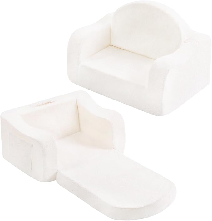 Welnow 2-in-1 Kids Sofa Chair, Convertible Toddler Chair Flip Out Children Sofa Chair with Wave Armrests Folding Kids Play Sofa with Side Pockets & Removable Cover Armchair for Girl or Boy-Ruum Studio Home