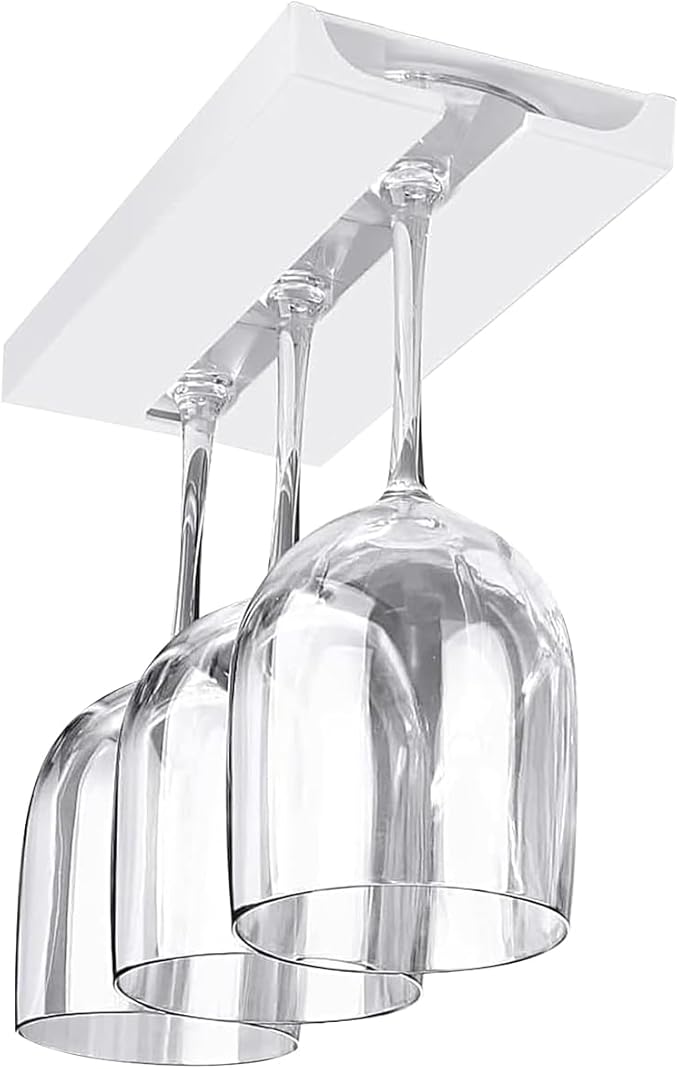Wine Glass Holder Under Shelf or Cabinet Punch-free,Wine Glass Rack Stemware Rack Glassware Drying Storage Hanger for Kitchen,Bar and Restaurant (White)-Ruum Studio Home