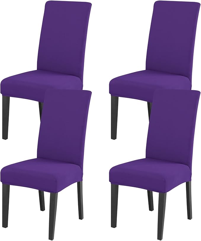 JQinHome Dining Chair Slipcover, High Stretch Removable Washable Chair Seat Protector Cover Set of 4,Chair Covers for Dining Room, Kitchen,Home Party,Wedding Ceremony(Purple, 4PC)-Ruum Studio Home
