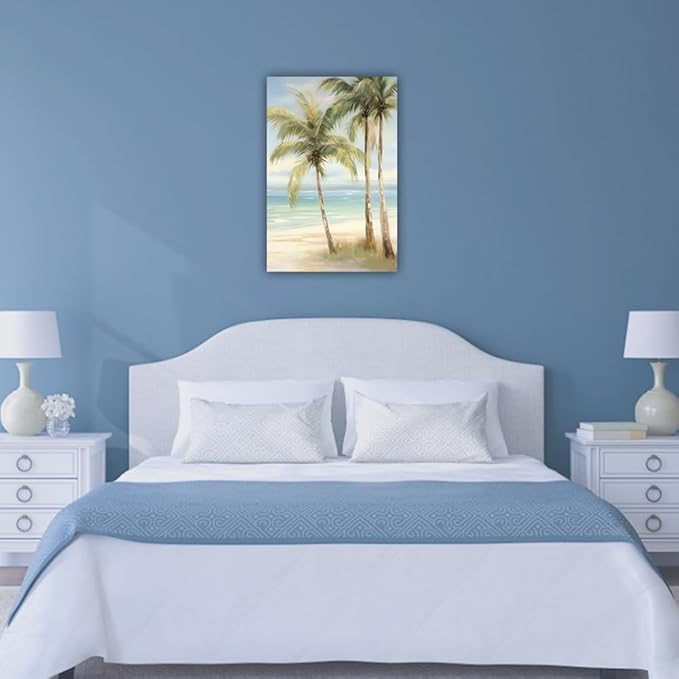 LURENCZH Tropical Beach Canvas Wall Art Seaside Palm Tree Picture Wall Decor Ocean Scenery Painting Prints for Bathroom Decor Framed(Beach-3,28.00" x 42.00")-Ruum Studio Home