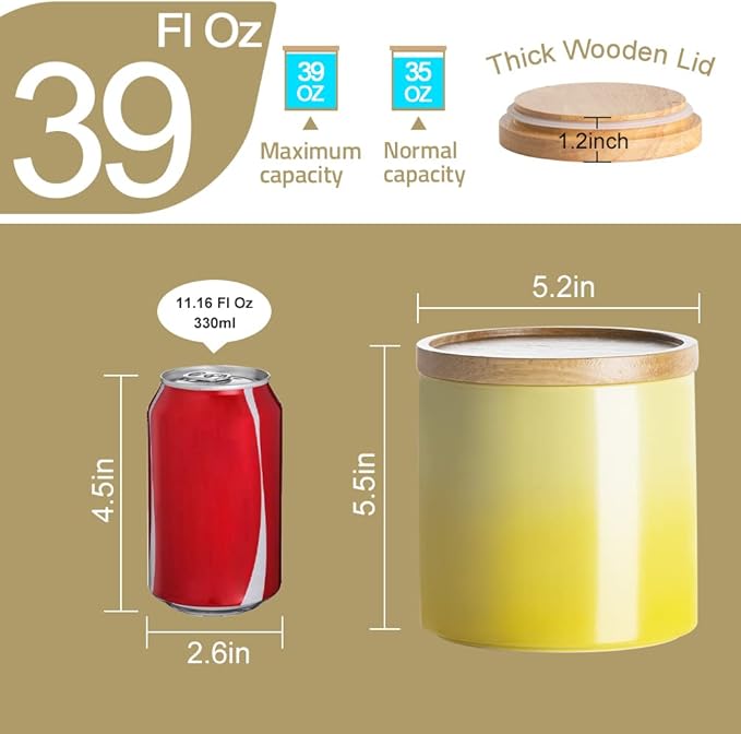 Sweejar Kitchen Canisters Ceramic Food Storage Jar, Stackable Containers with Airtight Seal Wooden Lid for Serving Coffee Bean, Flour, Tea, Spice and More - 39 Fl Oz (Red)-Ruum Studio Home