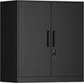 Metal Wall Cabinet,Garage Wall Cabinetwith Handle,Lockable Storage Cabinets Wall Mounted with 2 Doors,Locking Cabinet with Shelves for Basement,Living Home,Black-Ruum Studio Home