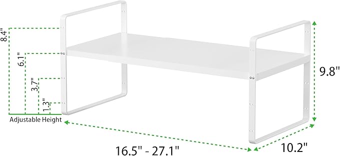 Expandable Cabinet Storage Shelf Stackable Organizer Rack for Kitchen Bathroom Pantry Spice Cupboard Countertop Home Office Desk Heavy Duty Nonslip White Large 2 PACK-Ruum Studio Home