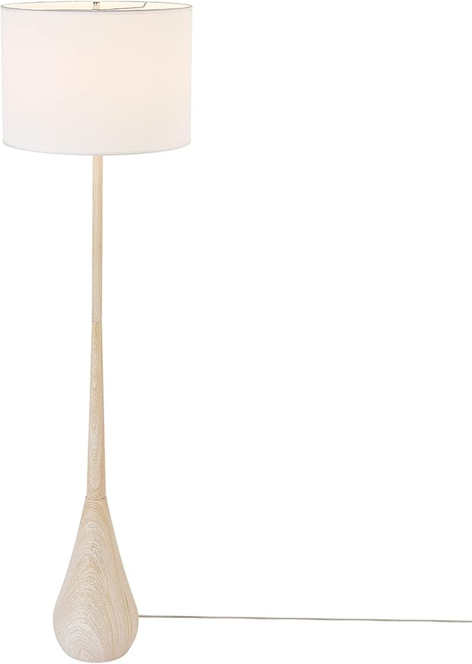 GLOBE Electric 52112 65" Floor Lamp, Faux Wood Finish, White Cotton Shade, Japandi Style, E26 Base, Modern Bedroom and Living Room Lighting-Ruum Studio Home