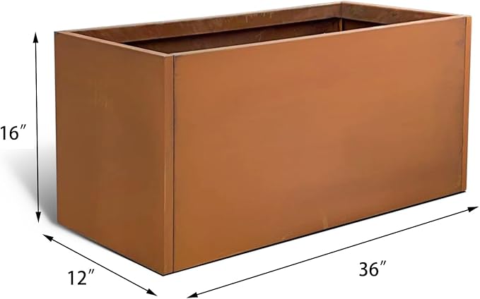 Corten Steel Corner Metal Planter Box Garden Steel Planter Pot for Patio Modern Farmhouse Rustic Design (L36 x W12 x D16, Rusted)-Ruum Studio Home