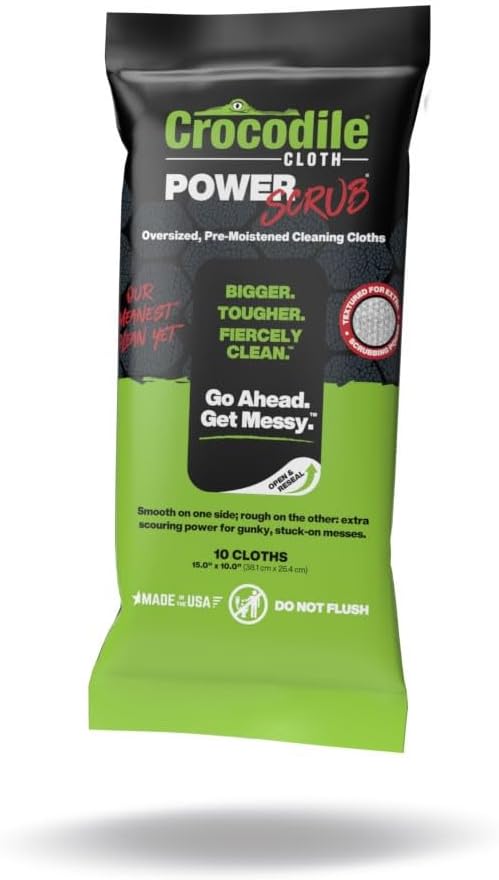 Crocodile Cloth PowerSCRUB Cleaning Wipes – 10 (15" x 10") Dual-Surface Cloths, Heavy-Duty, Moist, Absorbent, & Disposable - Safe on Skin & Multiple Surfaces-Ruum Studio Home
