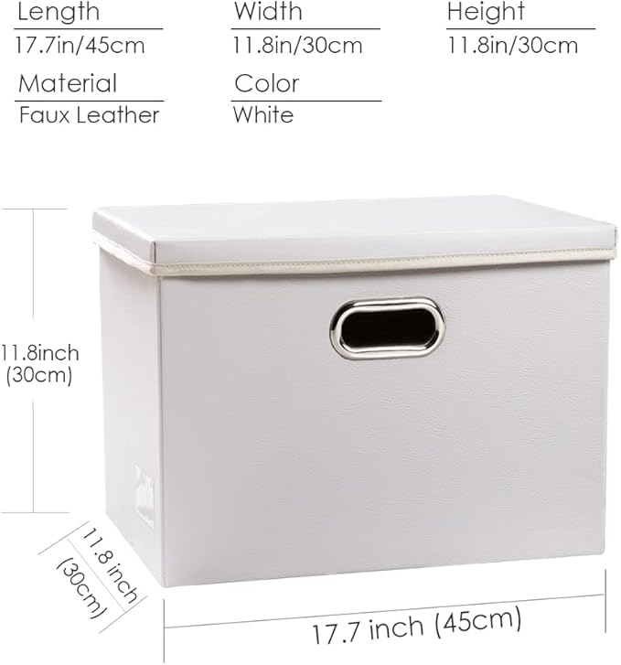 PRANDOM Large Stackable Storage Bins with Lids [3-Pack] Leather Fabric Foldable Storage Boxes Organizer Containers Baskets Cube with Cover for Bedroom Closet Office Nursery White (17.7x11.8x11.8)-Ruum Studio Home