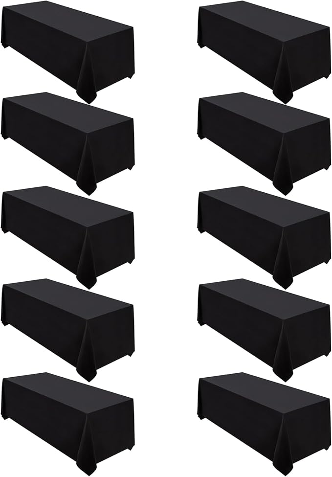 Surmente 10 Pack Black Tablecloth 90 x 156-inch Rectangular Polyester Table Cloth for Weddings, Banquets, or Restaurants-Ruum Studio Home